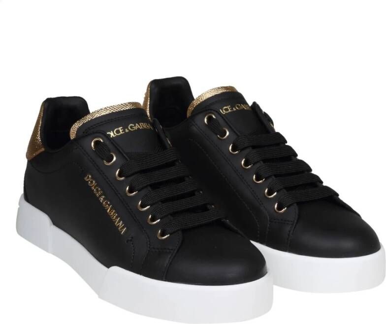 Dolce & Gabbana Portofino Nappa Leren Sneakers Black Dames