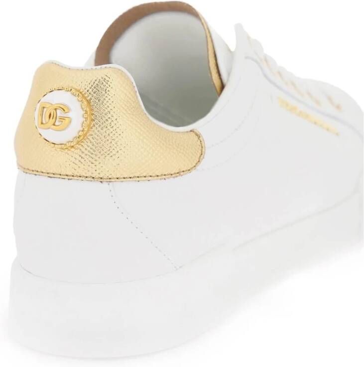 Dolce & Gabbana Witte leren sneakers met gouden en witte logo-applicaties White Dames - Foto 13