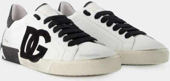 Dolce & Gabbana Portofino Sneakers Leer Zwart Wit Heren