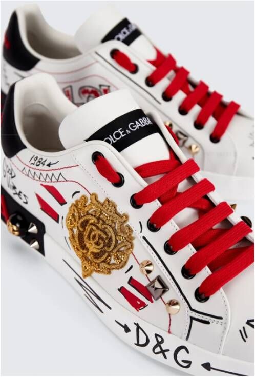 Dolce & Gabbana Portofino sneakers met borduurwerk en studs Wit Heren