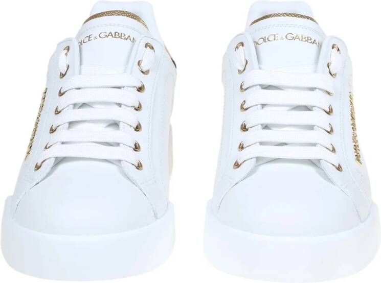Dolce & Gabbana Portofino Sneakers Wit Leer Logo Parel White Dames