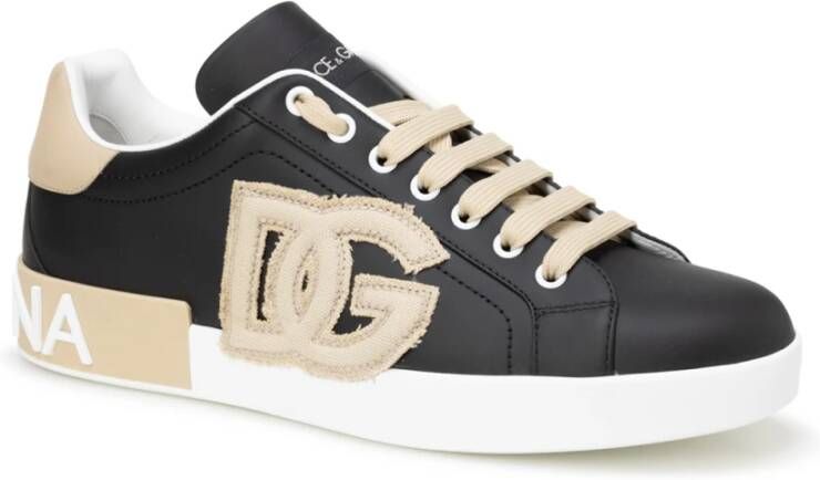 Dolce & Gabbana Portofino Vintage Sneakers met DG Logo Patch Black Heren
