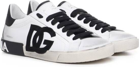 Dolce & Gabbana Portofino Vintage Sneakers van Kalfsleer Wit Heren