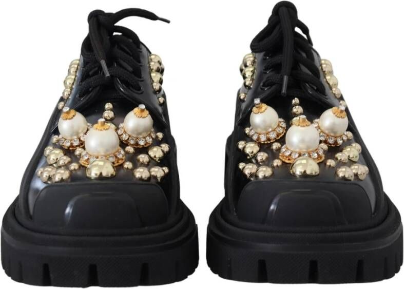 Dolce & Gabbana Prachtige Zwarte Trekking Derby met Gouden Studs Black Dames