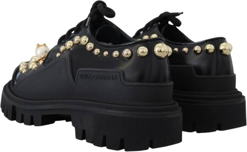 Dolce & Gabbana Prachtige Zwarte Trekking Derby met Gouden Studs Black Dames