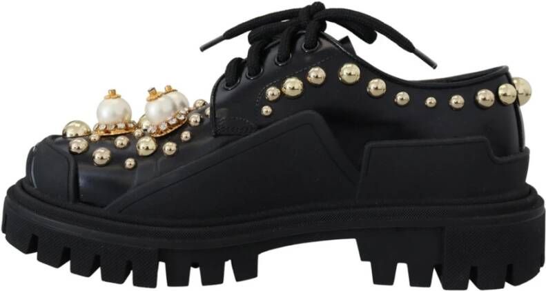 Dolce & Gabbana Prachtige Zwarte Trekking Derby met Gouden Studs Black Dames