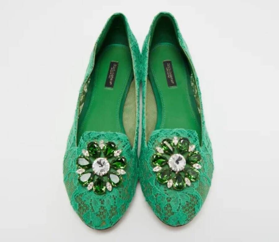 Dolce & Gabbana Pre-owned Lace flats Green Dames