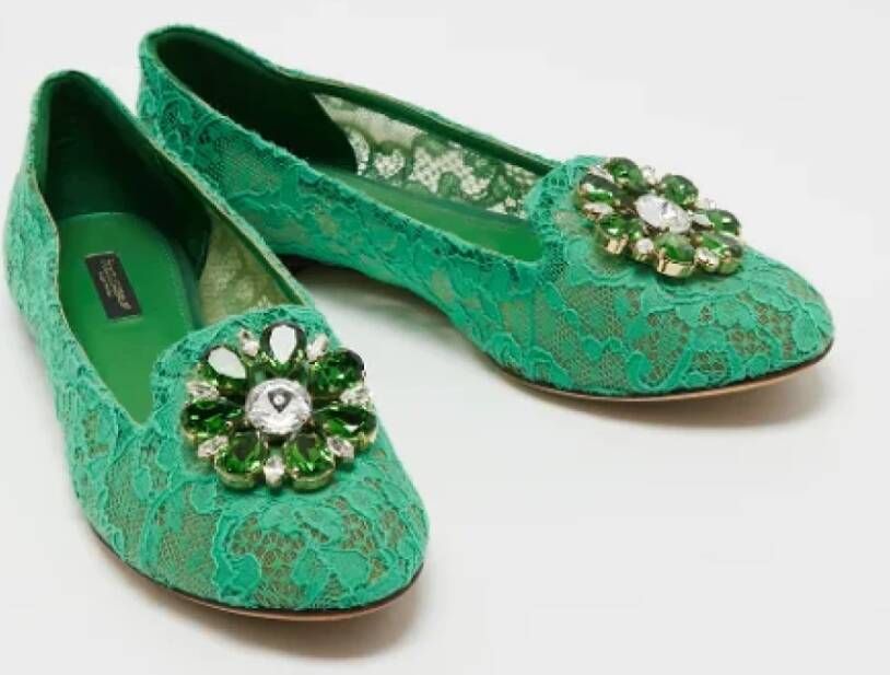 Dolce & Gabbana Pre-owned Lace flats Green Dames