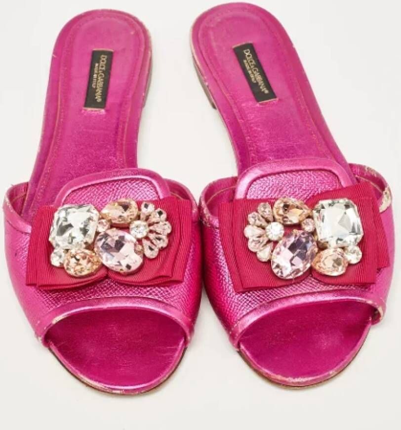 Dolce & Gabbana Pre-owned Leather flats Pink Dames