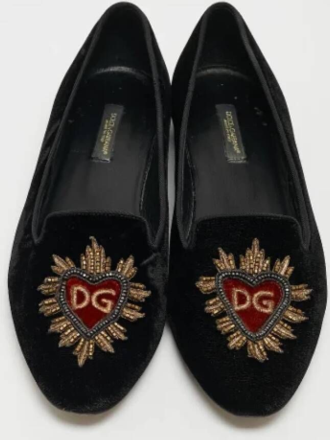 Dolce & Gabbana Pre-owned Velvet flats Black Dames