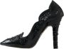 Dolce & Gabbana Black Crystal Floral CINDERELLA Heels Shoes - Thumbnail 2