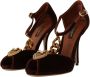 Dolce & Gabbana Maroon Velvet Devotion Heart Hakken Sandalen Brown Dames - Thumbnail 4