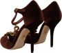 Dolce & Gabbana Maroon Velvet Devotion Heart Hakken Sandalen Brown Dames - Thumbnail 5