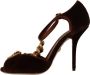 Dolce & Gabbana Maroon Velvet Devotion Heart Hakken Sandalen Brown Dames - Thumbnail 6