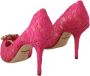 Dolce & Gabbana Pink Taormina Lace Crystal Heels Pumps Shoes Roze Dames - Thumbnail 8