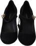 Dolce & Gabbana Black Suede Crystal Heels Mary Jane Shoes Zwart Dames - Thumbnail 5