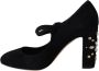 Dolce & Gabbana Black Suede Crystal Heels Mary Jane Shoes Zwart Dames - Thumbnail 7