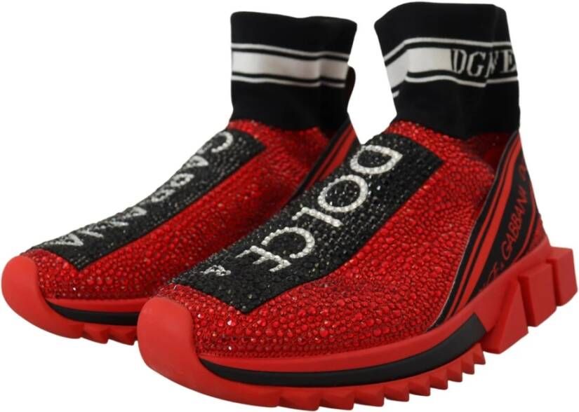 Dolce & Gabbana Rode Bling Sorrento Sneakers Sokken Schoenen Red Dames
