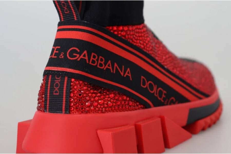 Dolce & Gabbana Rode Bling Sorrento Sneakers Sokken Schoenen Red Dames