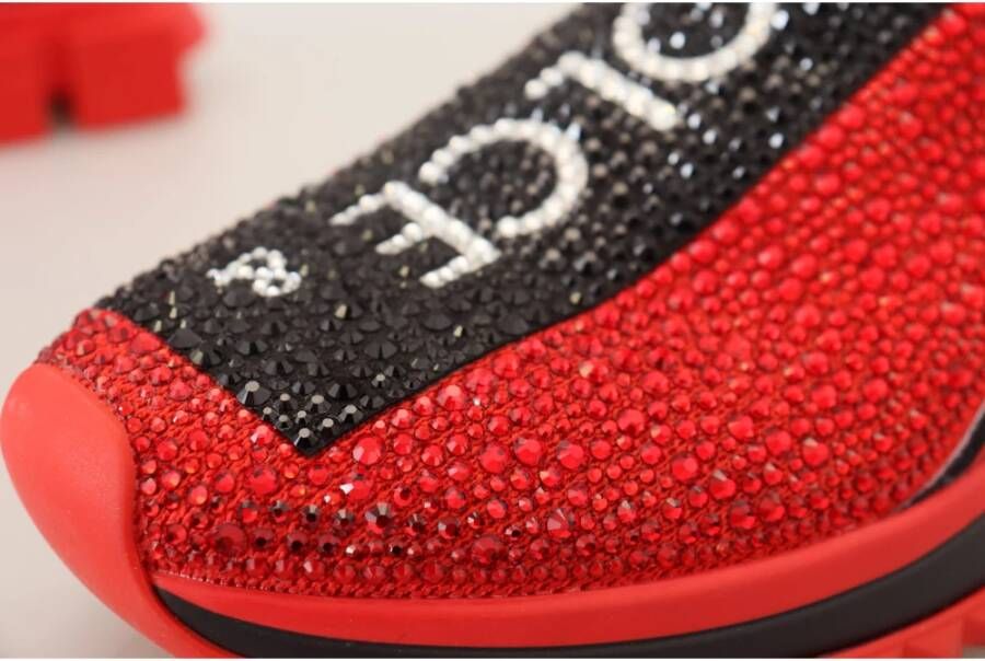 Dolce & Gabbana Rode Bling Sorrento Sneakers Sokken Schoenen Red Dames