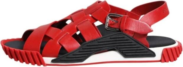 Dolce & Gabbana Rode en Zwarte Leren Enkelband Sandalen