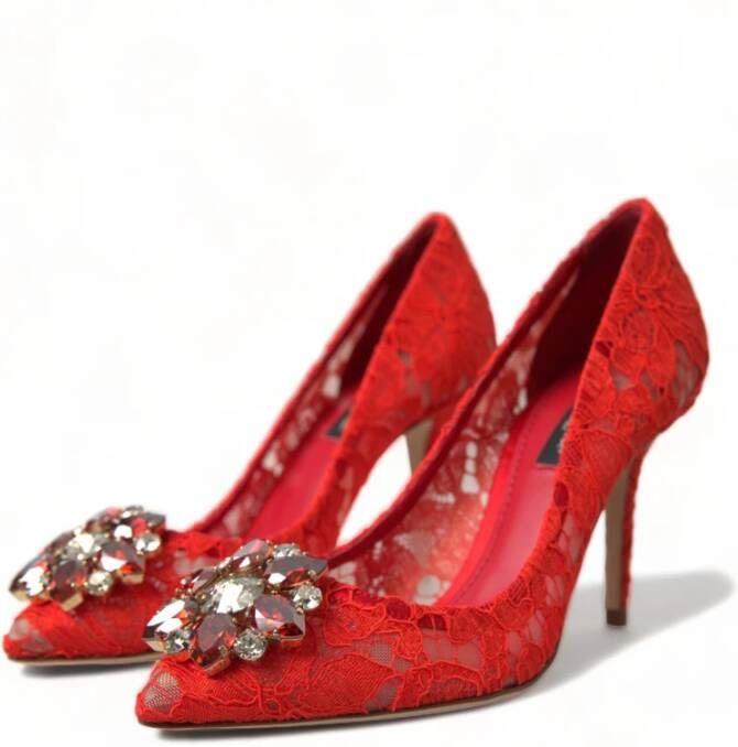Dolce & Gabbana Rode Kant Kristal Hakken Red Dames