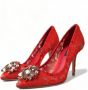 Dolce & Gabbana Rode Taormina Kant Kristal Hakken Pumps Rood Dames - Thumbnail 12