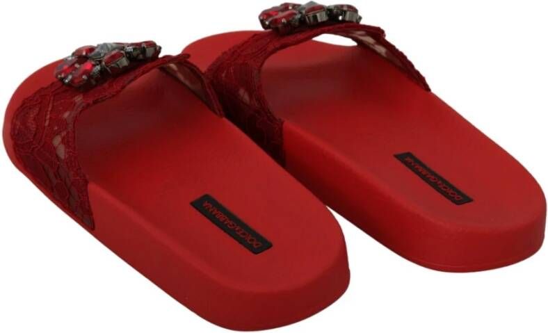 Dolce & Gabbana Rode Kant Kristal Sandalen Slides Red Dames