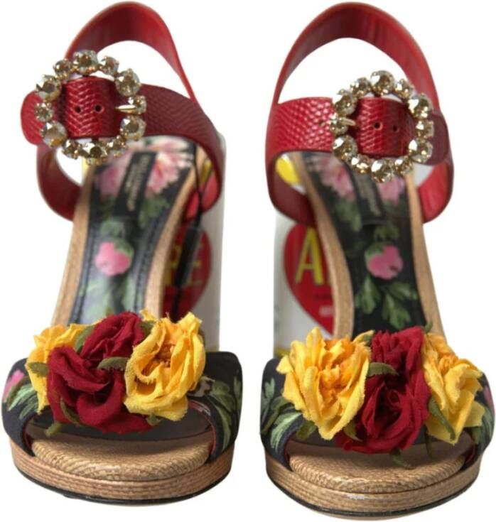 Dolce & Gabbana Rode Leren Juweel Sandalen Multicolor Dames
