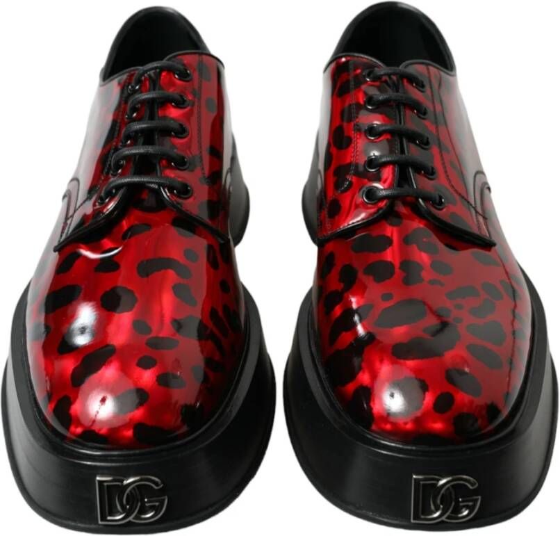 Dolce & Gabbana Rode Luipaard Kalfsleren Veterschoenen Multicolor Heren