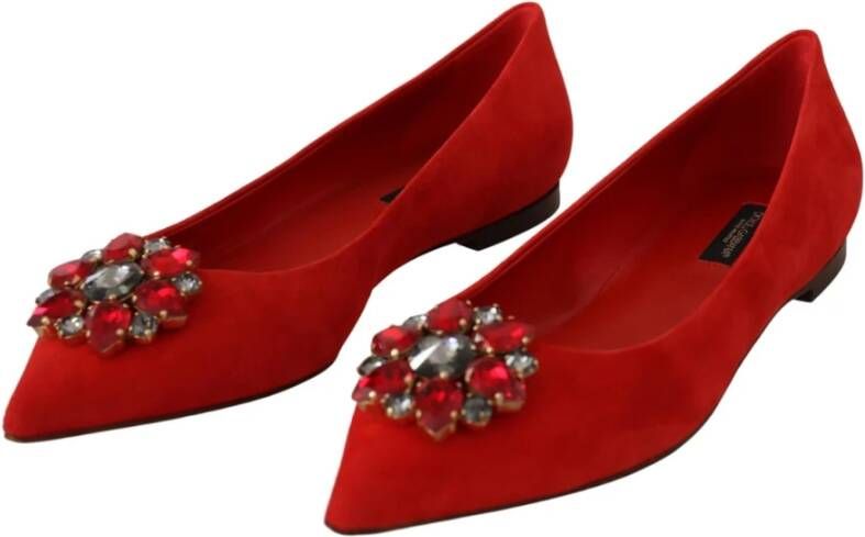 Dolce & Gabbana Rode Slip-On Flats met Kristallen Red Dames