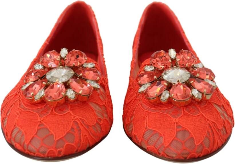 Dolce & Gabbana Rode Taormina Kant Kristallen Ballet Flats Schoenen Red Dames