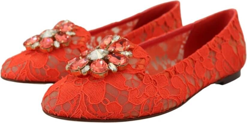 Dolce & Gabbana Rode Taormina Kant Kristallen Ballet Flats Schoenen Red Dames