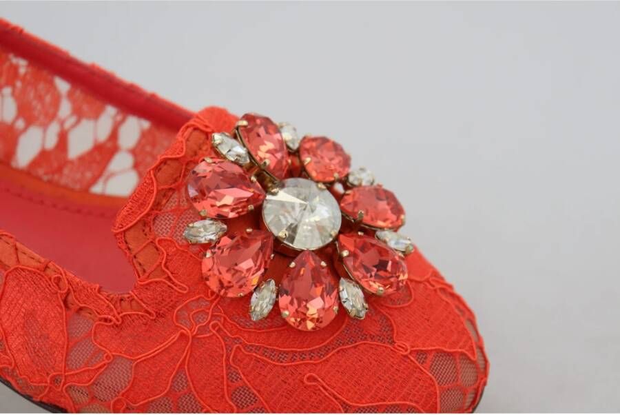 Dolce & Gabbana Rode Taormina Kant Kristallen Ballet Flats Schoenen Red Dames