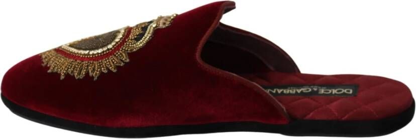 Dolce & Gabbana Rode Velvet Geborduurde Muiltjes Brown Dames