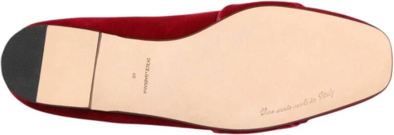 Dolce & Gabbana Rode Velvet Kristal Gesp Loafers Flats