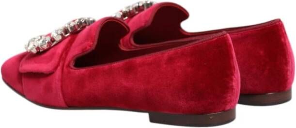 Dolce & Gabbana Rode Velvet Kristal Loafers Flats