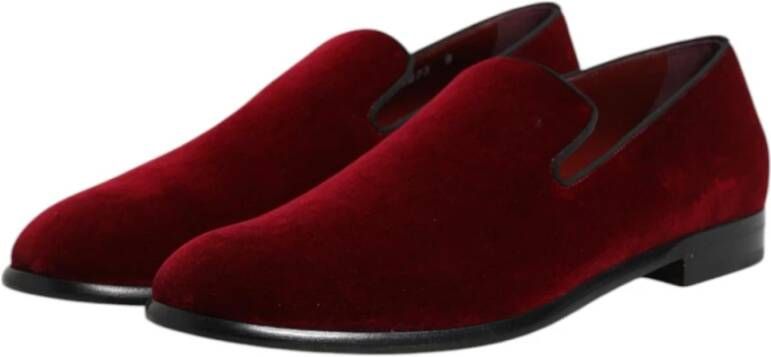 Dolce & Gabbana Rode Velvet Loafers Slip-On Schoenen
