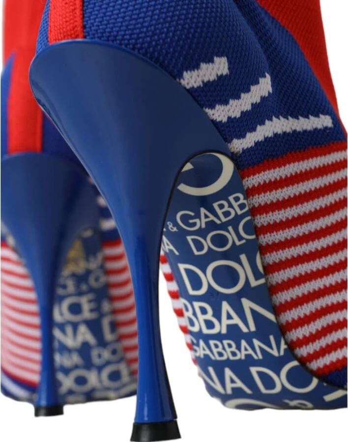 Dolce & Gabbana Rood Blauw Stretch Sok Stijl Korte Laarzen Logo Schoenen