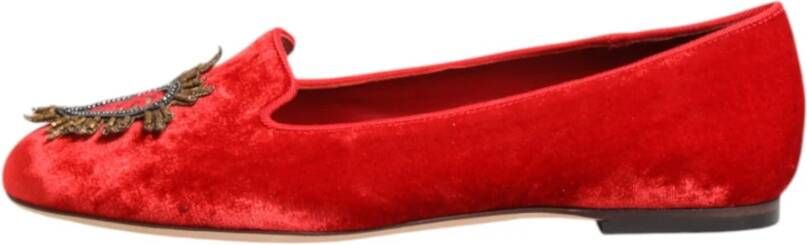 Dolce & Gabbana Rood Velvet DG Heart Loafers Flats