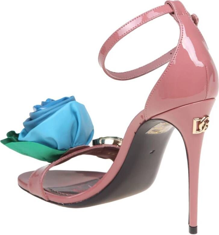 Dolce & Gabbana Roze lakleren sandalen met bloemenborduursel Pink Dames