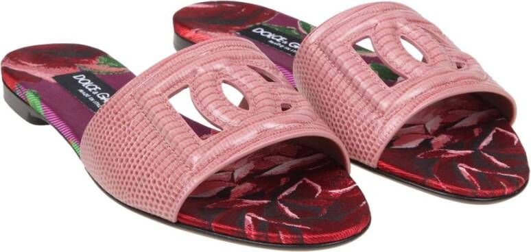 Dolce & Gabbana Roze leren instap sandalen gekruist logo Pink Dames