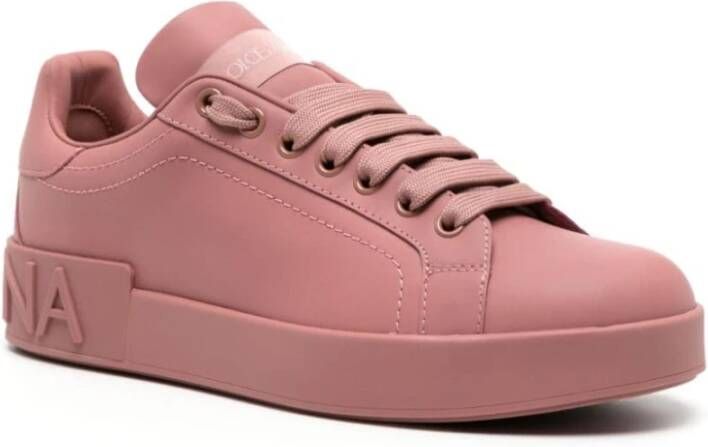 Dolce & Gabbana Roze Leren Sneakers Pink Dames