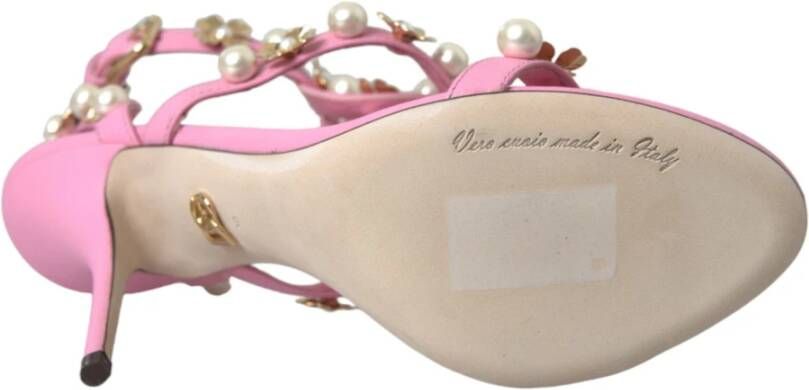 Dolce & Gabbana Roze Leren Versierde Hakken Sandalen Pink Dames
