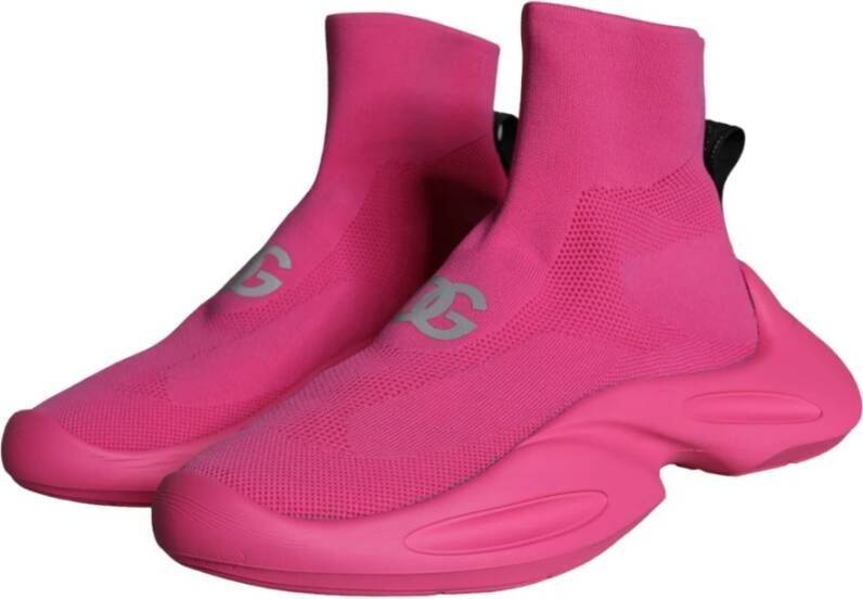 Dolce & Gabbana Roze Logo Print Hoge Sneakers Pink Heren