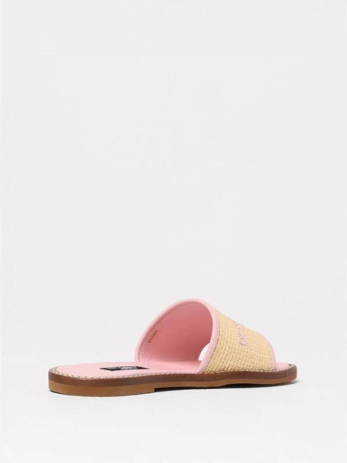 Dolce & Gabbana Roze Raffia Slippers met Leren Zool