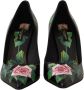 Dolce & Gabbana Rozenprint Blokhakken Dames Zwart Black Dames - Thumbnail 2