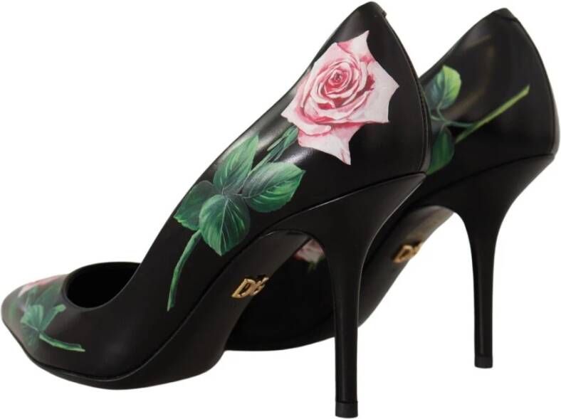 Dolce & Gabbana Rozenprint Blokhakken Dames Zwart Black Dames