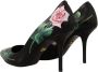 Dolce & Gabbana Rozenprint Blokhakken Dames Zwart Black Dames - Thumbnail 4
