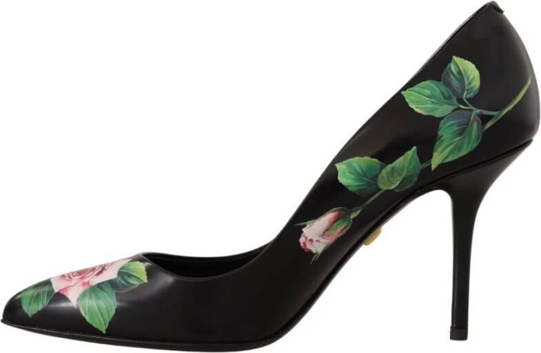 Dolce & Gabbana Rozenprint Blokhakken Dames Zwart Black Dames